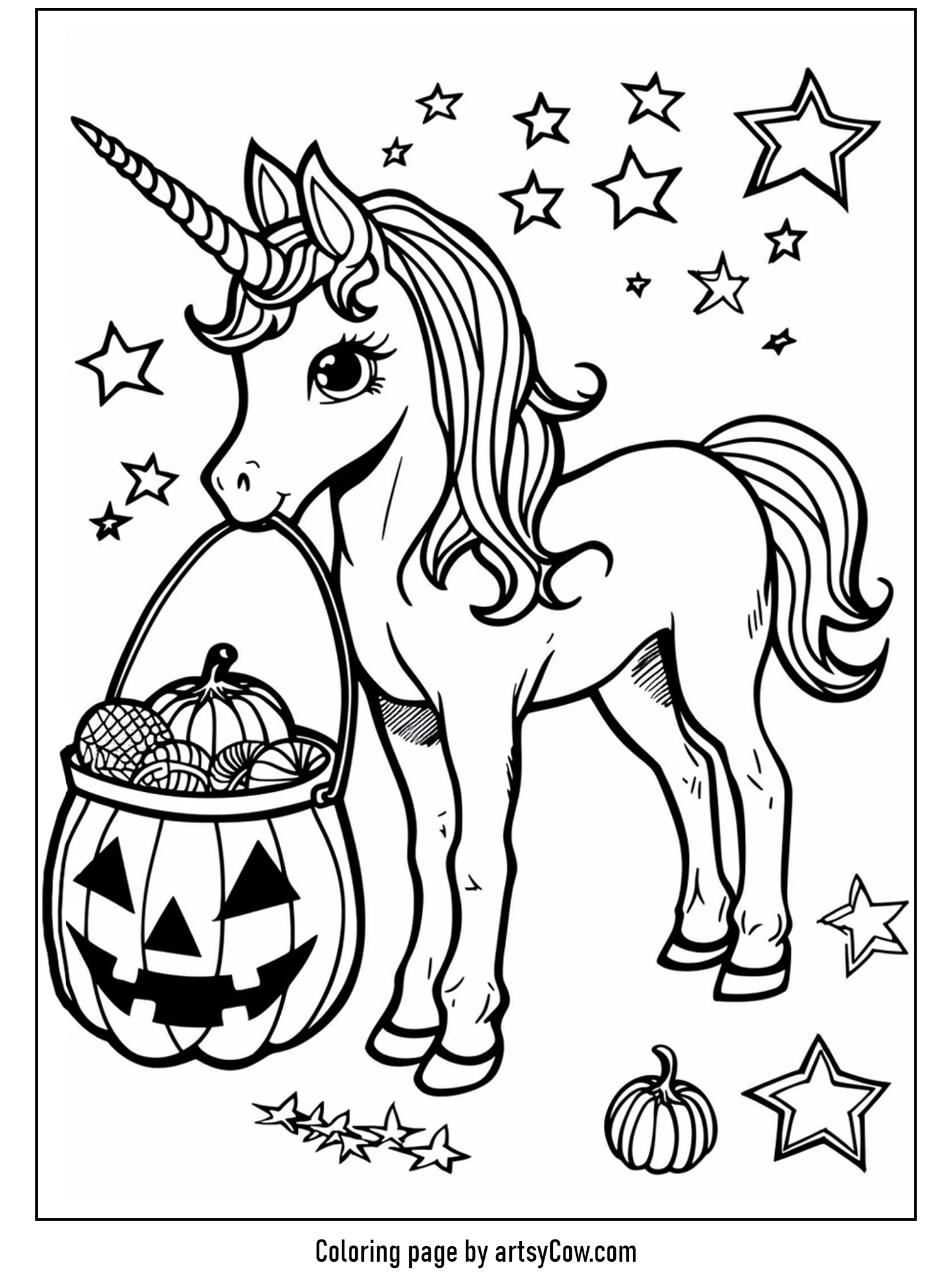 halloween coloring pages with unicorn, Unicorn's Halloween Candy Adventure